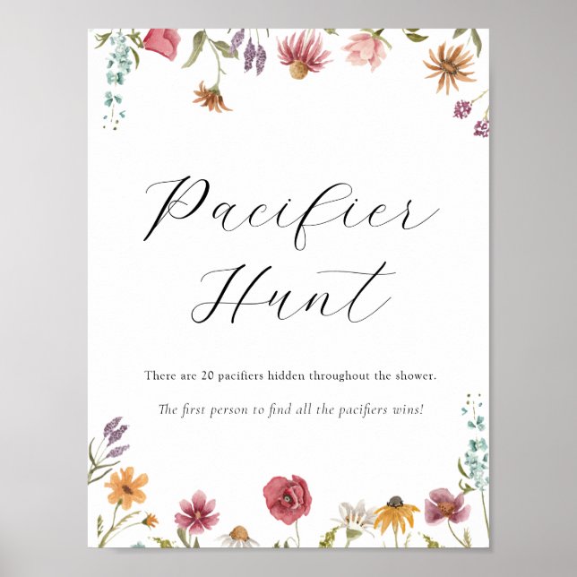 Wildflower Pacifier Hunt Baby Shower Game Sign (Front)