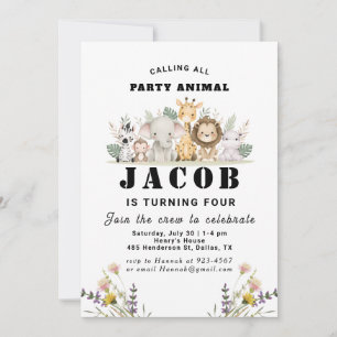 Wildflower Party Animal Kids Birthday Invitation