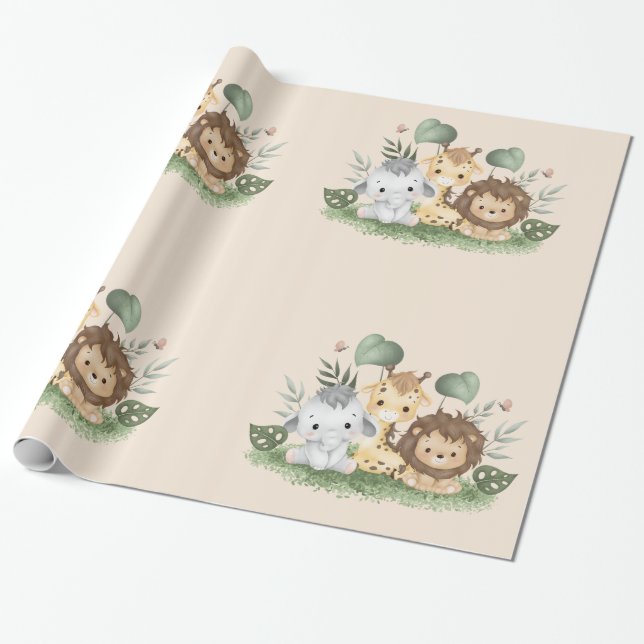Wildflower Party Animal Safari Wrapping Paper (Unrolled)
