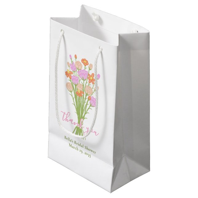 Wildflower Pastel Bridal Shower Custom Thank You  Small Gift Bag (Front Angled)