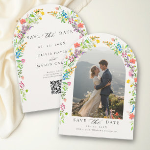 Wildflower Pastel Colourful Arch Ecru Photo Weddin Save The Date