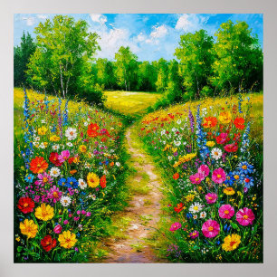 Wildflower Path Through a Lush Summer Poster