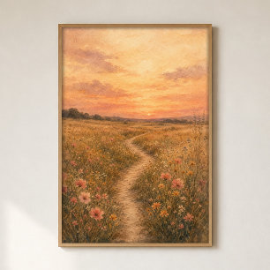 Wildflower Path Watercolour Cottagecore Art Poster