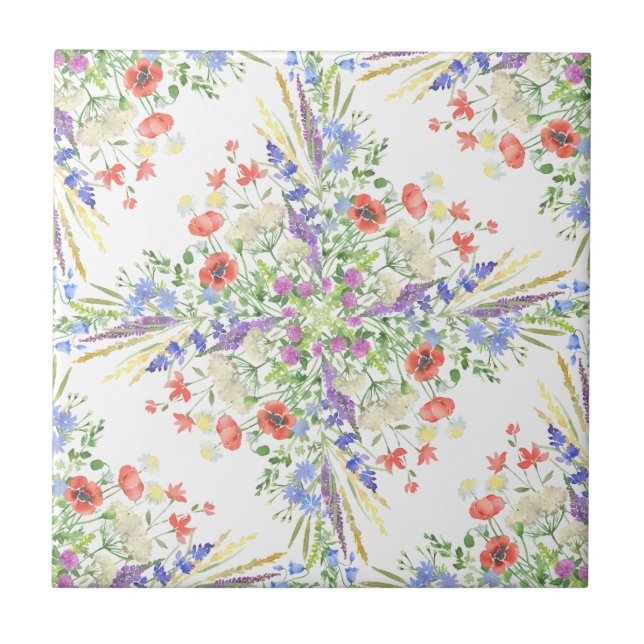Wildflower Pattern Ceramic Tile (Front)