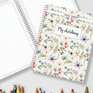 Wildflower pattern custom name sketching Notebook