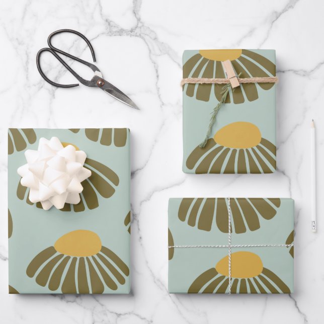Wildflower Pattern | Floral Artwork in Autumn Teal Wrapping Paper Sheet (Front)
