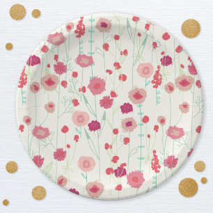 Wildflower Pattern Pink Cream Yellow Paper Plate