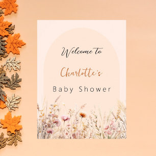 Wildflower peach arch baby shower welcome poster