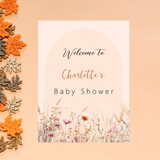 Wildflower peach arch baby shower welcome poster (Creator Uploaded)