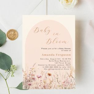 Wildflower peach beige arch bloom Baby Shower Invitation
