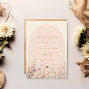 Wildflower peach beige arch QR RSVP luxury wedding Invitation