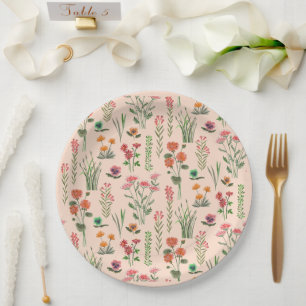 Wildflower Peach Bridal Shower Paper Plate