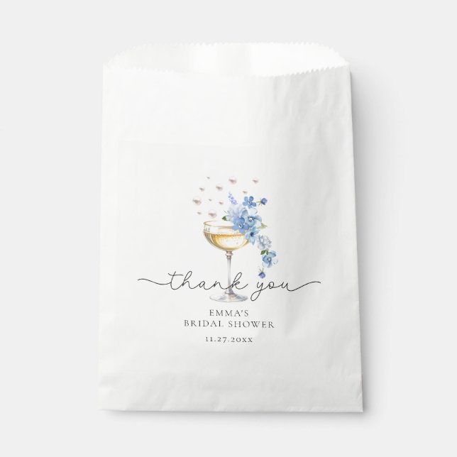 Wildflower Pearls Prosecco Bridal Shower Thank You Favour Bag (Front)