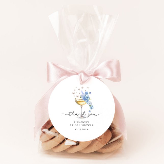 Wildflower  Pearls Prosecco Thank YouBridal Shower Classic Round Sticker (Creator Uploaded)