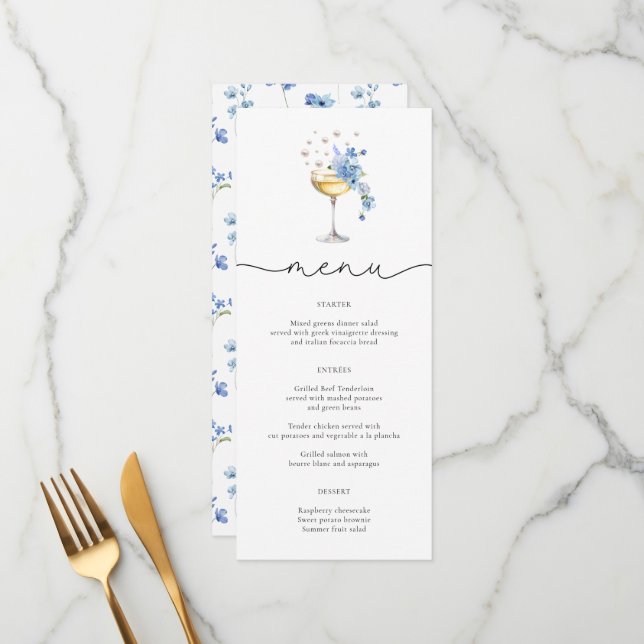 Wildflower Pearls & Prosecco Wildflower Menu Cards (Front/Back In Situ)