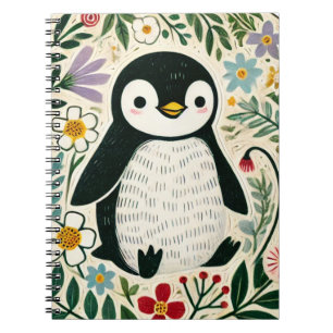 Wildflower Penguin Lovers Illustration Notebook