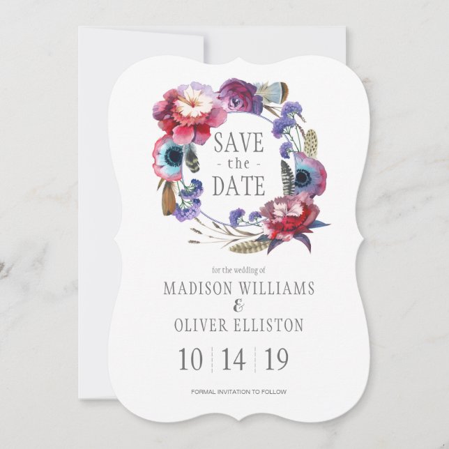 Wildflower Peony Floral Feathers | Save the Date (Front)