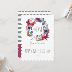 Wildflower Peony Floral with Feathers Mother's Day Card
