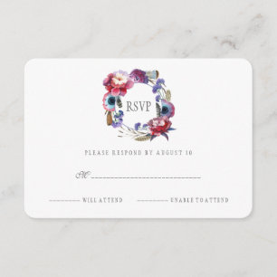 Wildflower Peony Floral with Feathers RSVP Card
