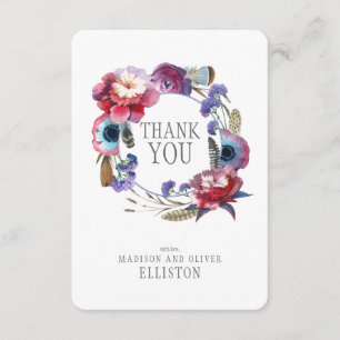 Wildflower Peony Floral with Feathers Thank You Card
