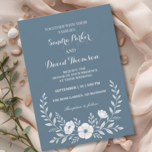 wildflower periwinkle blue elegant boho wedding  invitation