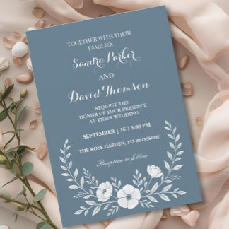 wildflower periwinkle blue elegant boho wedding invitation