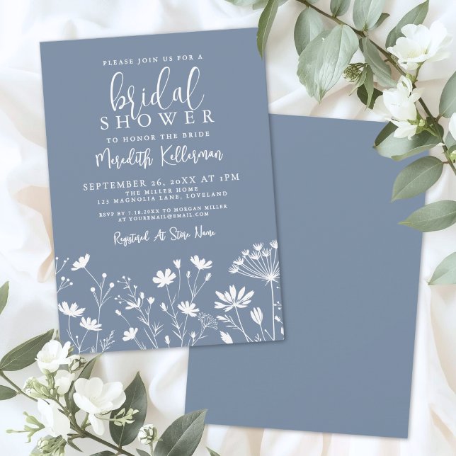 Wildflower Periwinkle Bridal Shower Invitation (Wildflower Periwinkle Bridal Shower Invitation)
