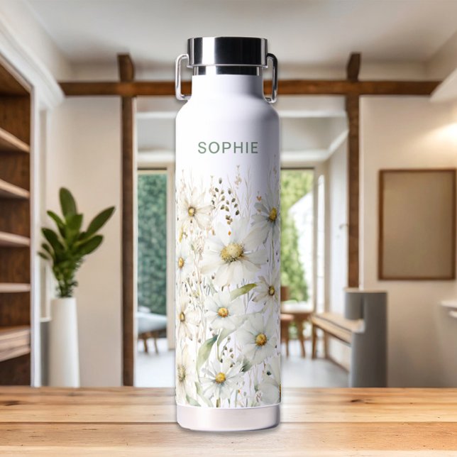 Wildflower Personalised Name Floral Water Bottle (Personalized Name Floral Pattern Water Bottle)