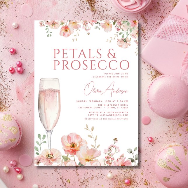 Wildflower Petals & Prosecco Blush Bridal Shower  Invitation (Creator Uploaded)