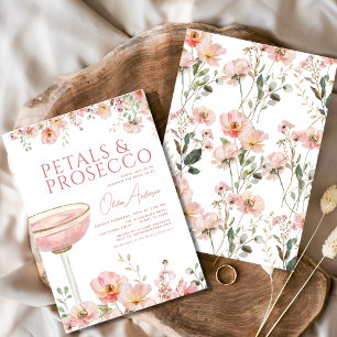 Wildflower Petals & Prosecco Blush Bridal Shower  Invitation
