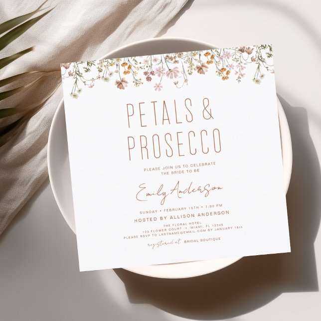 Wildflower Petals & Prosecco Bridal Shower Garden Invitation (Creator Uploaded)
