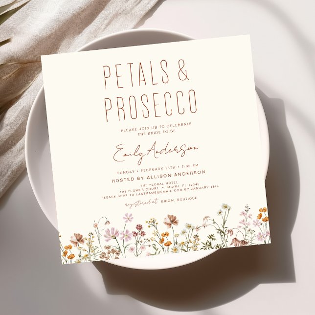 Wildflower Petals & Prosecco Bridal Shower  Invitation (Creator Uploaded)