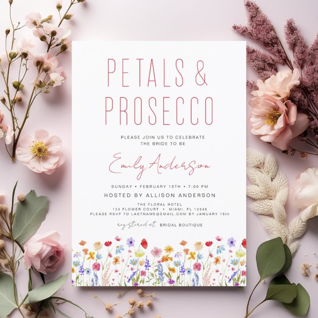 Wildflower Petals & Prosecco Bridal Shower  Invitation (Creator Uploaded)
