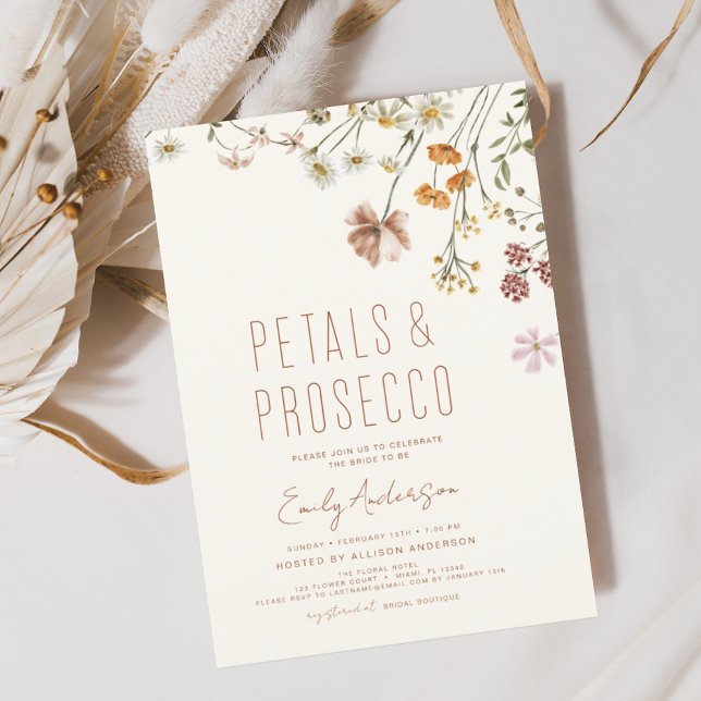 Wildflower Petals & Prosecco Bridal Shower  Invitation (Creator Uploaded)