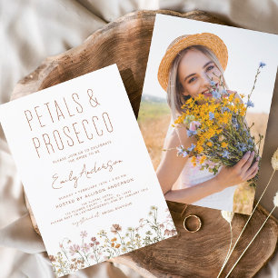 Wildflower Petals & Prosecco Bridal Shower Photo Invitation