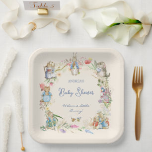 Wildflower Peter the Rabbit Baby Shower Large Paper Plate