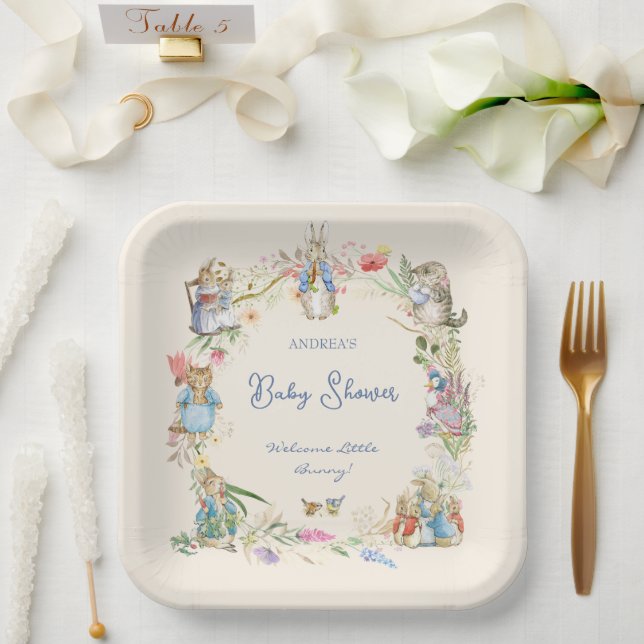 Wildflower Peter the Rabbit Baby Shower Large Paper Plate (Wedding)
