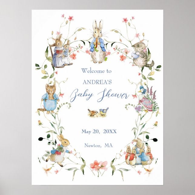 Wildflower Peter the Rabbit Baby Shower Welcome  Poster (Front)