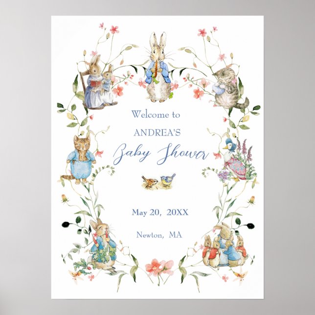 Wildflower Peter the Rabbit Baby Shower Welcome  Poster (Front)