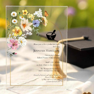 Wildflower Pharmacy School Graduation Party Photo Acrylic Invitations