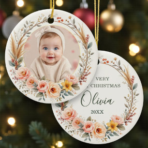 Wildflower Photo Baby First Christmas  Ceramic Ornament