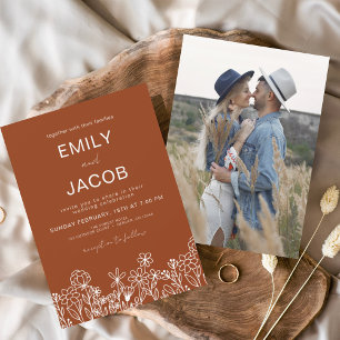 Wildflower Photo Burnt Orange Botanical Wedding Invitation
