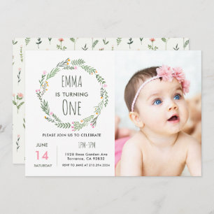 Wildflower Photo Garden 1st Birthday Invitation