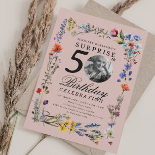 Wildflower Photo SURPRISE 50th Birthday Blush Invitation