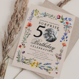 Wildflower Photo SURPRISE 50th Birthday Champagne Invitation