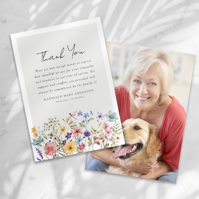Wildflower Photo Sympathy Funeral Thank You Card (Creator Uploaded)
