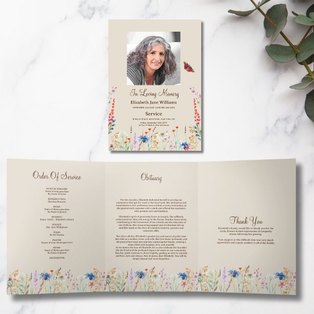Wildflower  Photo Tri-Fold Funeral Program  (Creator Uploaded)
