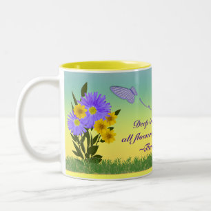 Wildflower Photos and Violet Gingham Butterflies Two-Tone Coffee Mug