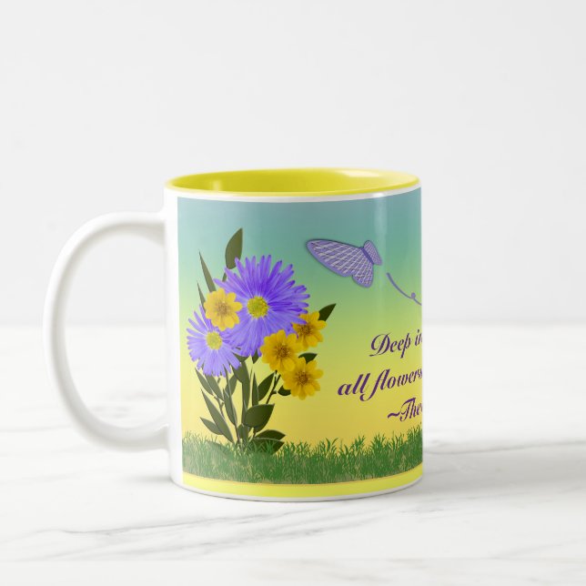 Wildflower Photos and Violet Gingham Butterflies Two-Tone Coffee Mug (Left)