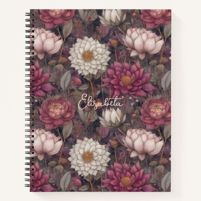 Wildflower Pink and White Garden Personalized  Notebook (Front)